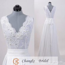 Custom Made Wedding Dress V Neck Ruffle Applique Chiffon Floor Length Bridal Gown Beach